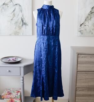 Donna Morgan Blue satin midi dress size 10